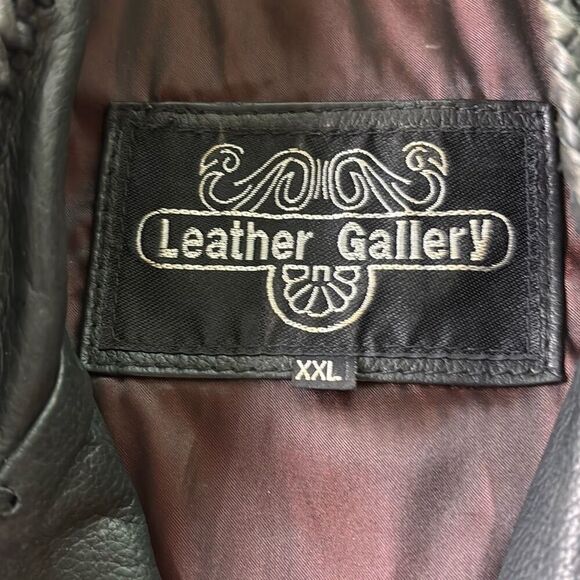 Vtg Tribal America Beads & Fringe Native black leather biker vest XXL - Picture 7 of 10